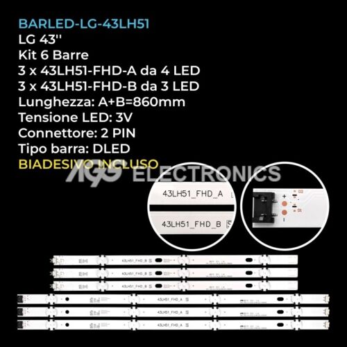 KIT 6 BARRE STRIP LED TV LG 43LF51-FHD 43LH51-FHD 6916L-0962A/B - Photo 1/1