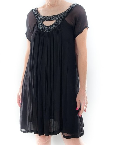 ANTIK BATIK Fair Mc Dress Beaded Sequined Chiffon Black Size 36 / XS