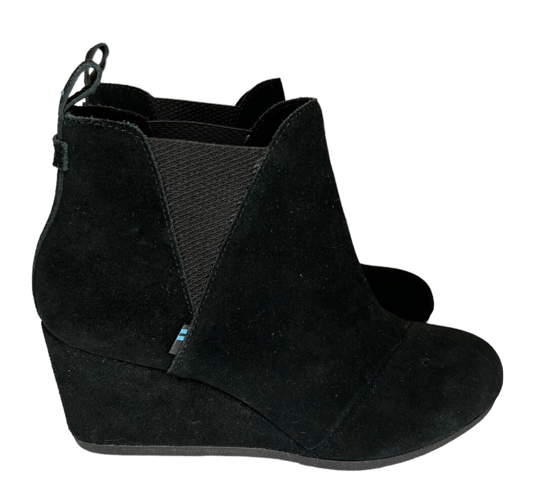 TOMS Kelsey Wedge Booties Black Vegan Suede Women’s Size