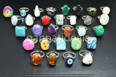 New Sale ! Tiger Eye & Mix Gemstone Rings 5pcs Wholesale Lot 925 Silver Plated