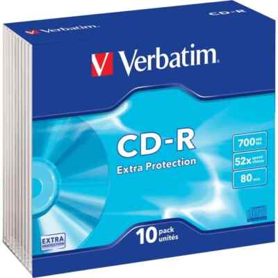 10 Verbatim Rohlinge CD-R Extra Protection 80Min 700MB 52x Schreiben in Slimcase