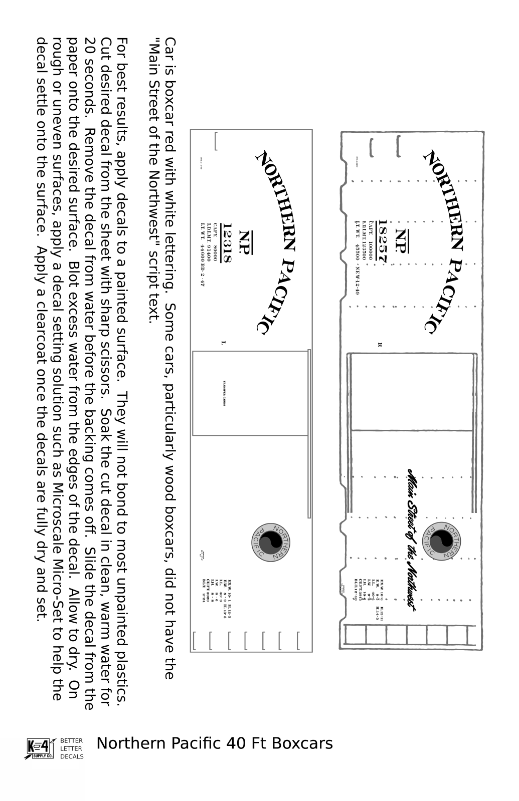 K4 G 129 Scale Decals Northern Pacific 40 Ft Wood Or Steel Boxcar