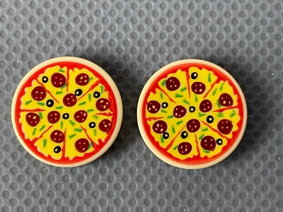 LEGO Pizza 2x2 Round Tan Tile Cheese Pepperoni Black Olives Green
