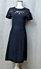 Elie Tahari Floral Lace Aplique Short sleeve Crepe Fit and Flare Dress, Black, S