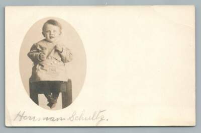 Cute Little Boy ''Herman Schultz'' RPPC Antique BOISE Harvey Studio Photo 1910