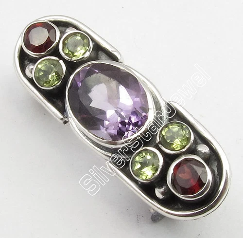 JEWELRY CLEARANCE | 925 Silver AMETHYST, PERIDOT & GARNET BROACH BROOCH