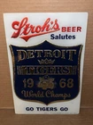 Rare Vintage 1968 Detroit Tigers World Champs Strohs Beer Glass Bar Sign
