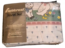 Vtg Kids FIELDCREST Pastel Twin Sheet Set FARM ANIMALS DUCK PIGGY BUNNY NOS USA