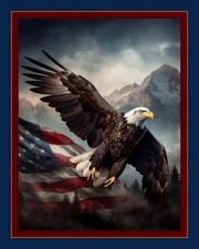 Patriotic Eagle Soaring the Flag Wildlife Quilt Top Wall Hanging Panel Fabric