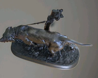 Bronze Pierre-Jules MÈNE (1810-1879) chien Limier à l'attache t belle pièce - Photo 1/4