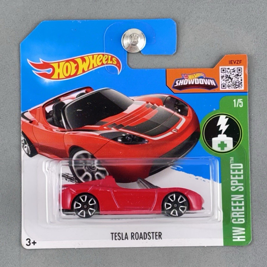 2016 Hot Wheels Tesla Roadster Red HW Green Speed 1/5 241/250 SHORT CARD