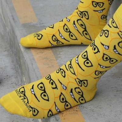 Happy Nerd Face Emoji Unisex Large 10-13 Crew Socks Yellow Sock Panda Fashion