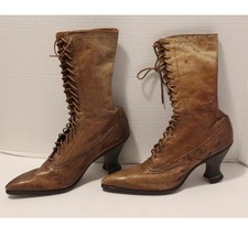 Antique Leather brown Louis Heel Lace Up Boots 1900  1915 Edwardian Vinatge MCM