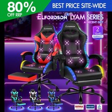 ELFORDSON Office Gaming Chair 12 RGB LED Massage Padded Recliner Swivel Computer