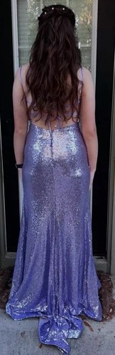 Windsor Kellie Formal Sequin Lace Up Prom Dress Slit Side Lavender Medium M - Picture 2 of 14