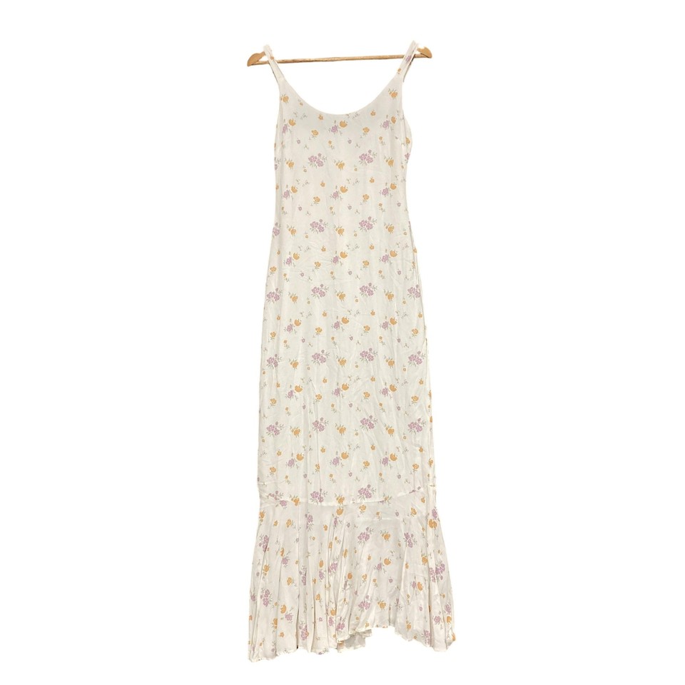 Princess Polly Dress Womens 8 White Floral Slip Maxi Strappy Ruffle Summer