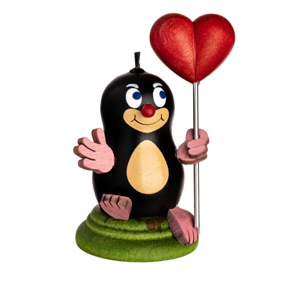 Kuhnert Erzgebirge Maulwurf Felix mit Herz Holzfigur Handarbeit Geschenk Deko - Bild 1 von 1