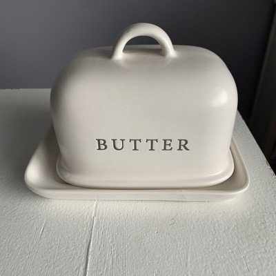 Large Crofton Soft White Farmhouse Cream Butter Dish Porcelain Neutral