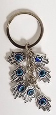 Lucky Hamsa Fatima Hands Hanging Key Chain Ring Feng Shui Blue Evil Eye Protect