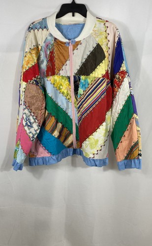 ShopRedBirdSews Women's Handmade Patchwork Quilted Ruffle Zip Jacket 48" Chest