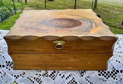 Vintage Jewelry Chest Trinket Box By Inmates Of Maine State Prison - Carved Ship