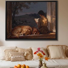 Oil Painting Dog Portrait Canvas Rustic Dog Artwork Living Room Decor Print