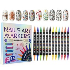 24 Colors Dual-Tip Nail Art Pens Set, Acrylic Paint Nail Polish Pens, Quick-D...