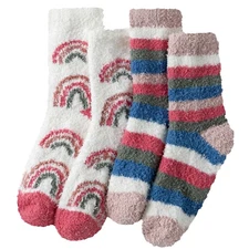 2 Pairs Womens Fuzzy Slipper Socks Winter Ultra Soft Warm Fluffy Rainbow