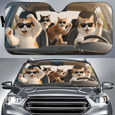 Cats Sporting Glasses Inside Vehicle Sunshades Front Window, Auto Sunshades