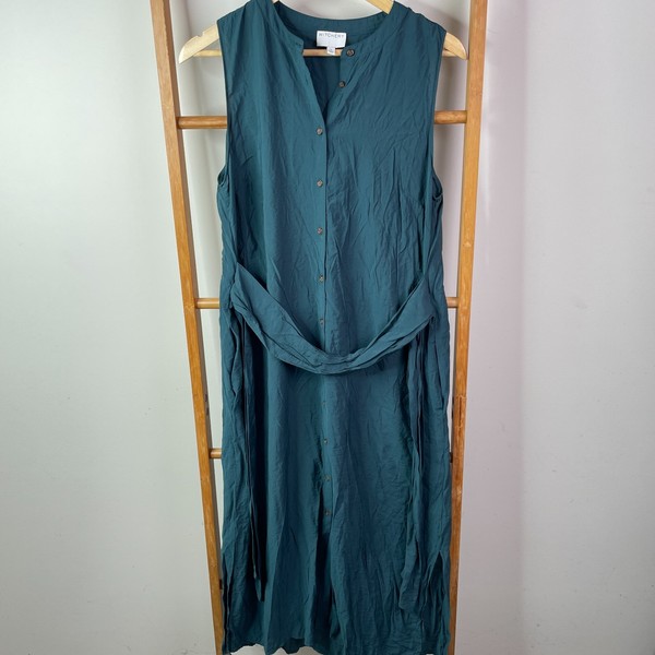 Witchery Shirt Dress Womens 12 Green Button Front Maxi Sleeveless Side Slits