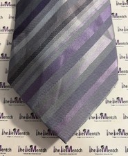 KENNETH COLE Silk Gray  Purple Striped Design Neck Tie 3.25  New Without Tags 