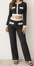 Women's 2 Pieces Outfits Long Sleeve Button Front Crop Top with High Waist, S.