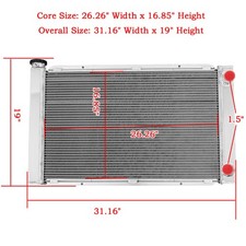 2 Row Aluminum Radiator Fit Chevy Sbc 350 Double Pass Overall Size 31 Wx 19h..