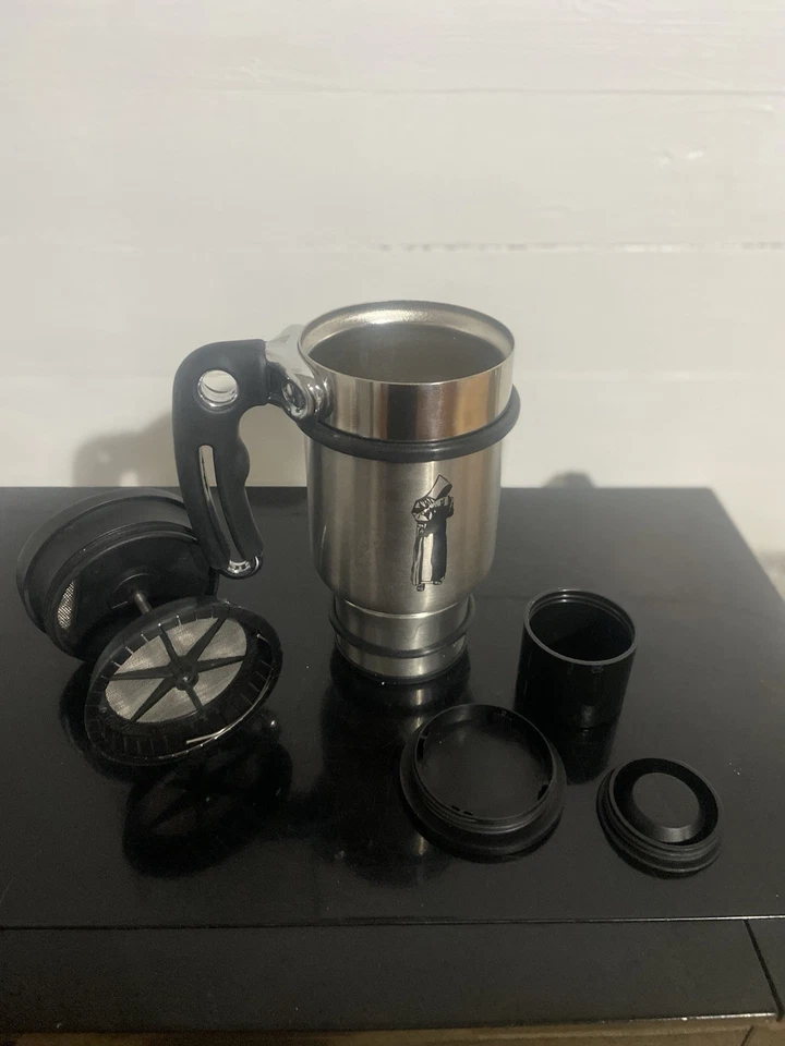 Taza de viaje de doble disparo prensa francesa de acero inoxidable diseño planetario Foto 4 de 4