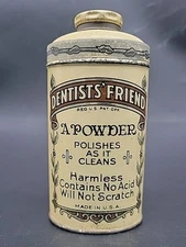 FULL Antique DENTISTS FRIEND TOOTH POWDER TIN Dental Teeth Advertising Talc