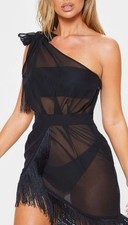 Pretty Little Thing White Asymmetric Fringe Beach Dress