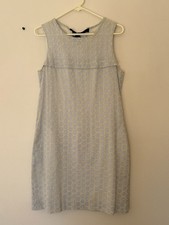 JCrew Blue White Seersucker Eyelet Shift Lined Side Pocket Dress New wo Tag sz 4