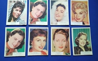 FILM STARS ( plain back) KANE 1958 BUBBLE GUM TRADE CARDS X 8 " FEMALES"