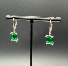 Sterling Silver Lab-Created Emerald Drop Earrings 9 7mm Leverback 3.8tcw