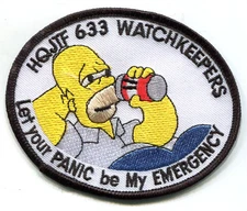 AUSTRALIAN DEFENCE FORCE ADF vêlkrö PATCH: HOMER SIMPSON HQ JTF633 WATCHKEEPERS