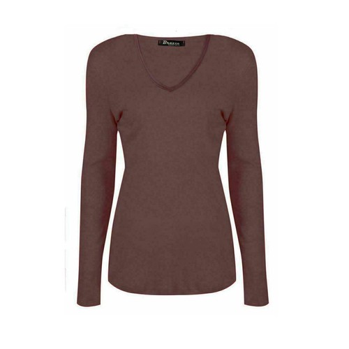 Womens V Neck Long Sleeve Plain Slim Fit Basic Top Ladies Stretchy T-Shirt 8-26 - Picture 4 of 21