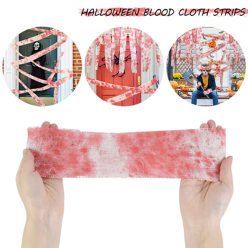 5 metri finto panno insanguinato strisce benda trucco costumi oggetti di scena decorazione Halloween - Foto 2 di 8