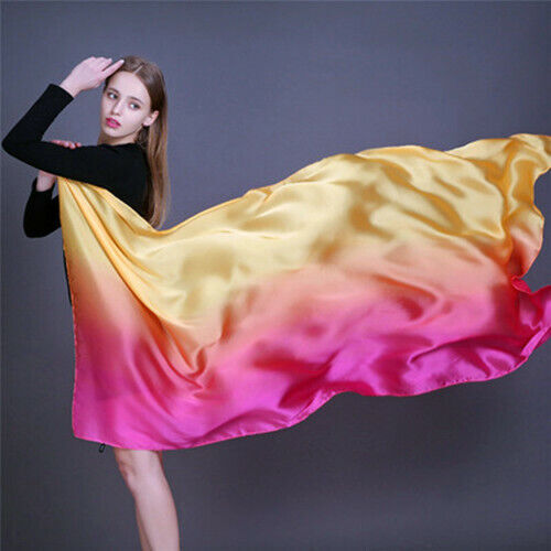 Colorful Gradient Women Silk Scarf Shawl Belly Dance Waving Scarf Veil 100*190cm - Picture 18 of 27