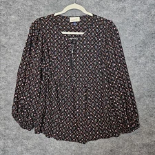 Universal Thread Top Womens XL Black Orange Ditzy Floral Tunic Cottage Peasant