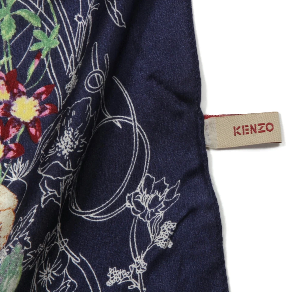 Bufanda de seda de jardín floral azul violeta bellamente ornamentada KENZO - 790 Foto 3 de 3