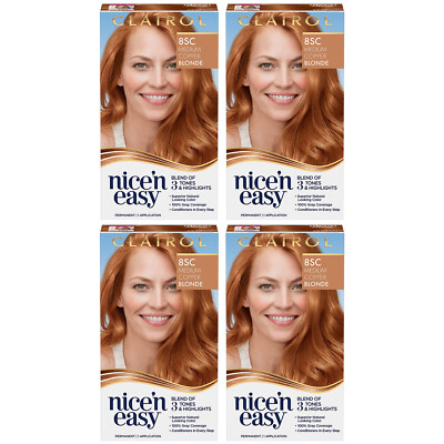 4-New Clairol Nice'n Easy Permanent Hair Dye 8SC Medium Copper Blonde Hair Color