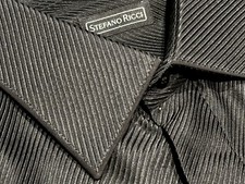  2500 NEW STEFANO RICCI DRESS SHIRT 44 17.5 100 SILK HANDMADE BLACK TWILL FCUFF