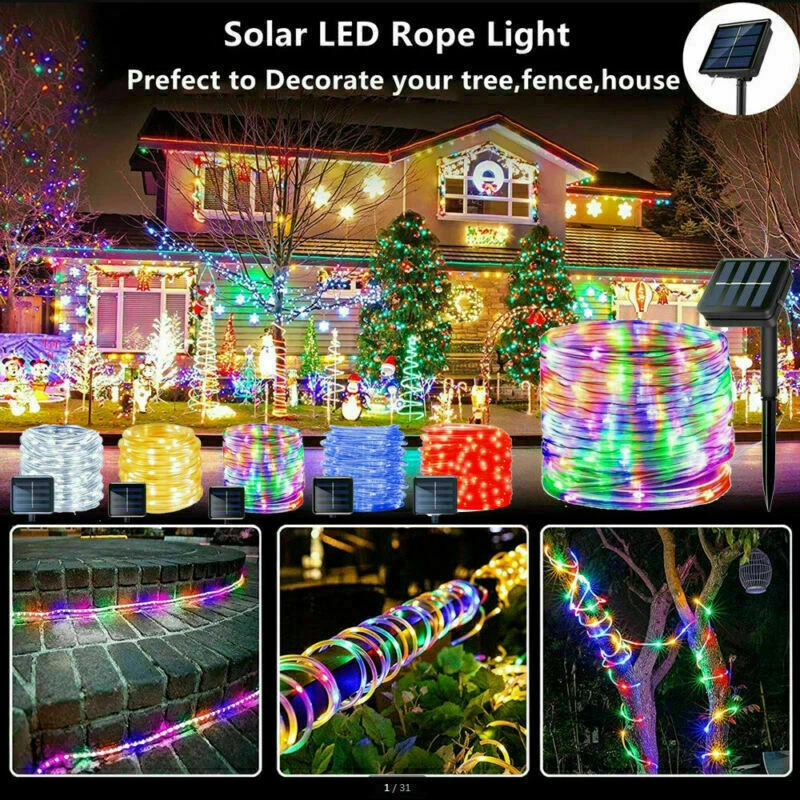 Outdoor Solar String Lights 100 LED Rope Lights PCV For Garden Fence Patio Yard - Image 2 of 4