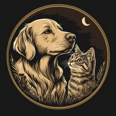 Paint By Number Crescent Moon Dog and Cat Circle Kit