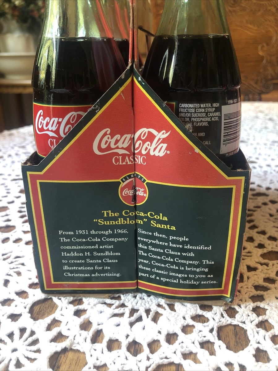 Coca Cola Christmas 1996 Edition Coke Bottles Santa 6-Pack 8 Oz